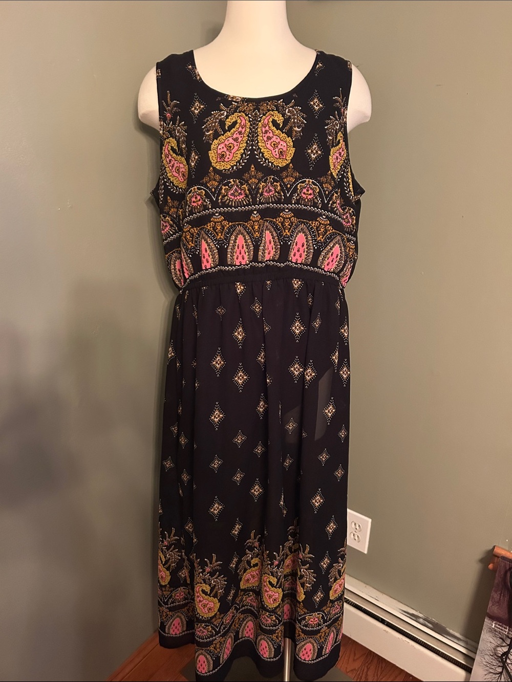 Speed Control Black Maxi Dress with Pink and Gold Paisley